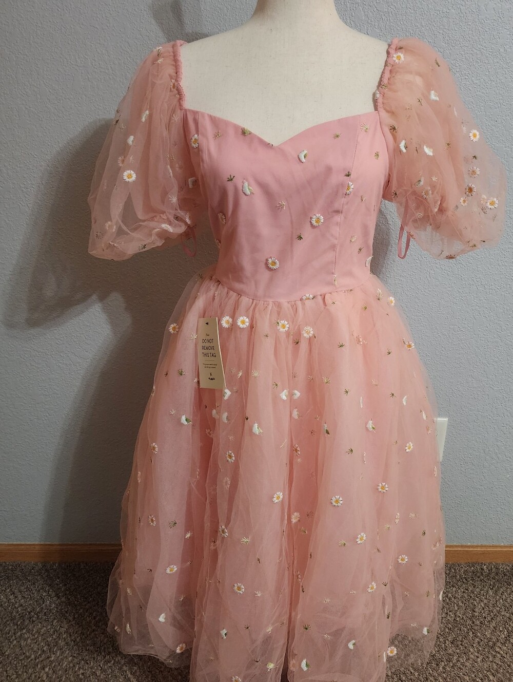 JessaKae Blush Pink Tulle Dress with Daisy Embroidery - Picture 2 of 9